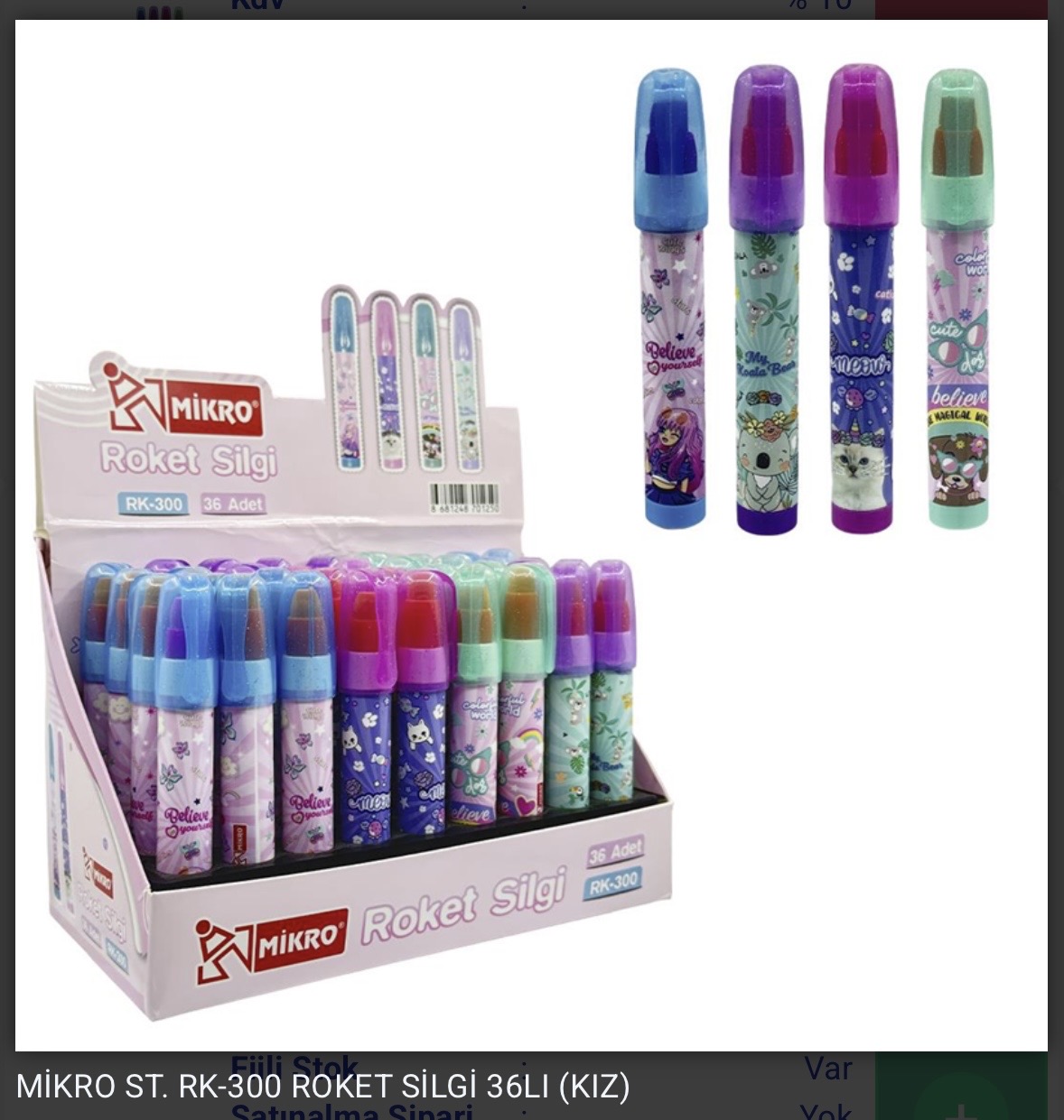 MİKRO ROKET SİLGİ  RK-300 *36